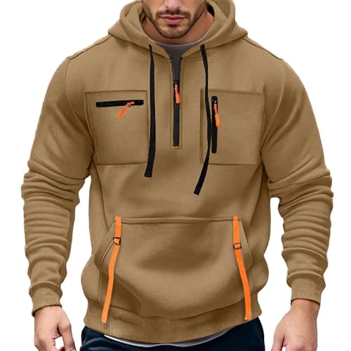 1/4 Zip Pullover Mens Hoodie Solid Color Casual Sweatshirts Heavyweight Fleece Lined Hooded Sweatshirts with Pockets
