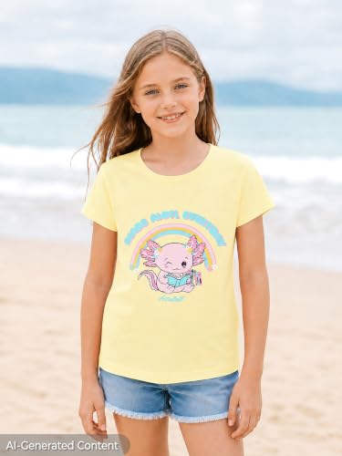 Image of Dvenki Girls Graphic Short Sleeve Crewneck T-Shirt Sizes 6-18 | breathable soft cotton blend, cute graphic prints, summer little and big girls tee, ideal casual wear for school, daily