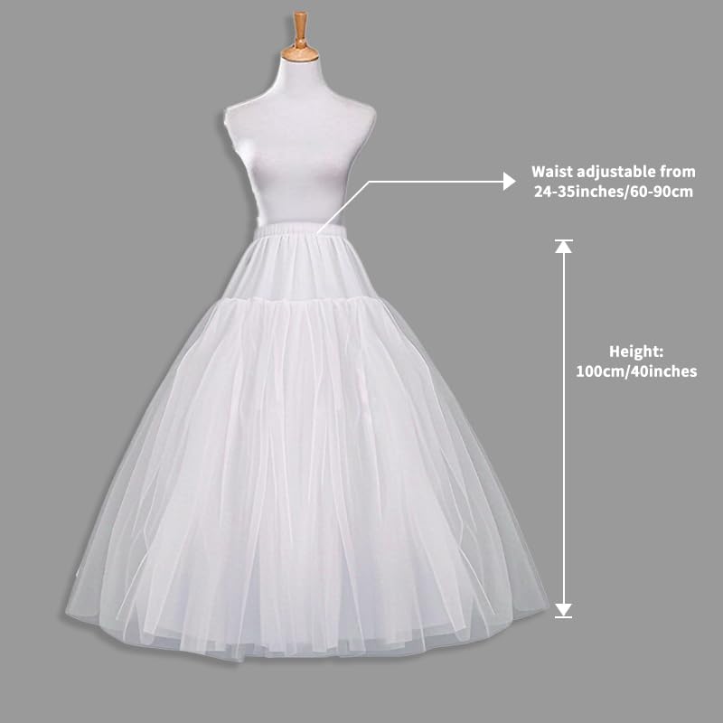 A-Line Hoopless Petticoat Crinoline Underskirt Slips 4 Layers Floor Length Slips for Wedding Dress White2