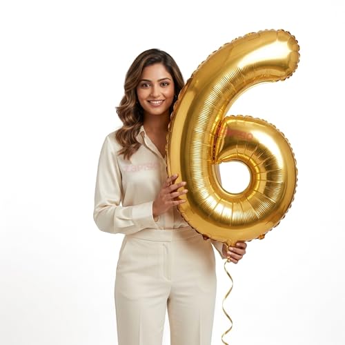 Image of Balloonistics Gold 40-Inch Foil Number 6 Balloon - Helium or Air Fill for 6th Birthday, Anniversary, New Year Party Decoration, Photo Booth Backdrop, Cake Table Decor
