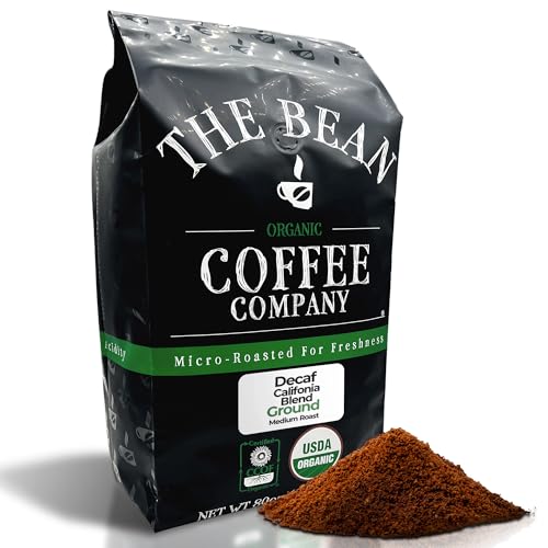 The Bean Organic Coffee Company Water Processed DECAF California Blend, Medium Roast, Ground Coffee, 5-Pound Bad, Café Molido Tostado Orgánico descafeinado