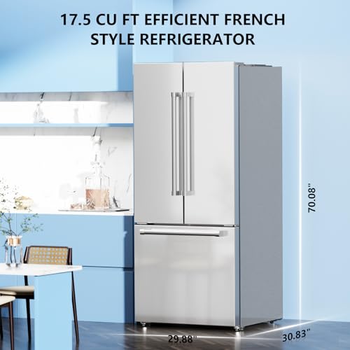 Image of Antarctic Star 17.5 Cu Ft French Door Refrigerator, Bottom Freezer with Built-In Automatic Ice Maker, Fast Cooling & Multi-Air Flow, Inverter Compressor, Stainless Steel VCM, LED Touch Display, Silver