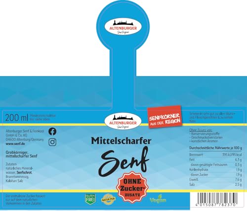 Mittelscharfer Senf OHNE Zuckerzusatz Inhalt 200 ml