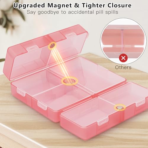 Image of FYY Travel Pill Organizer, 7 Compartments Large Pill Box Case-Clear Red
