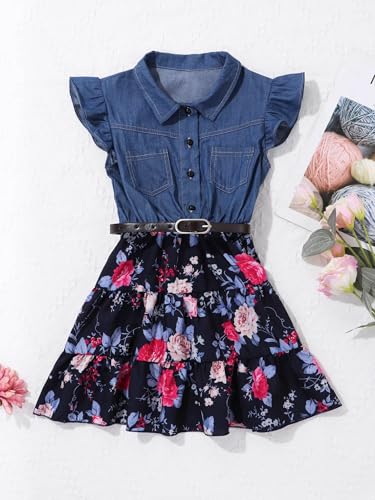 JEATHA Girls Summer Dress Sleeveless Denim Top Floral Print Tutu Princess Sundress Casual Wear4