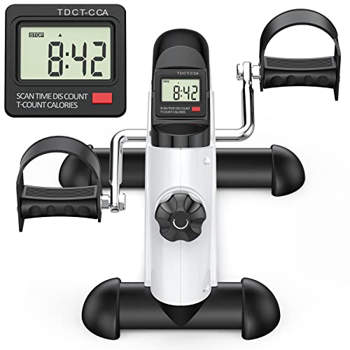 FEIERDUN Mini Exercise Bike, Under Desk Bike Pedal Exerciser Portable Foot Cycle Arm & Leg Peddler Machine with LCD Screen Displays (VC White)