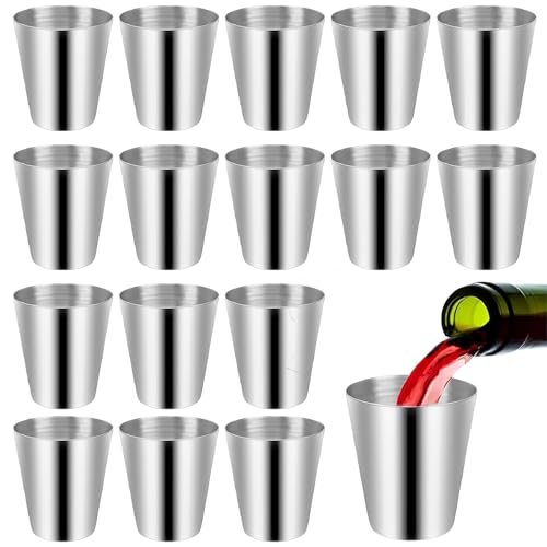 16 Stück Edelstahl Becher, Schnapsbecher, Stanley Flachmann, Camping Becher, Schnapsgläser, Flachmann Shotbecher Tragbar Metallbecher für Outdoor Urlaub (30ml)