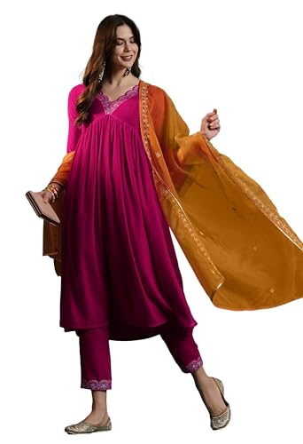 Image of SheWill Women's Zari Sequence Embroiderd Velvet Kurta with Pant and Dupatta| Salwar Suit Set with Dupatta| Velvet Kurta Set Women| Kurta Set for Women|Kurta Set with Dupatta for Women| Anarkali Kurta