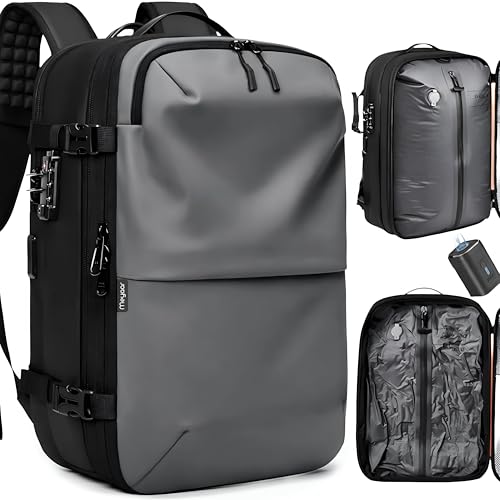 Image of Meyaar 60L Vacuum Compression Travel Backpack with Air Pump Included, Expandable Space Saver, Waterproof, TSA Lock & Multi-Pocket Design Laptop Backpack with USB Charging