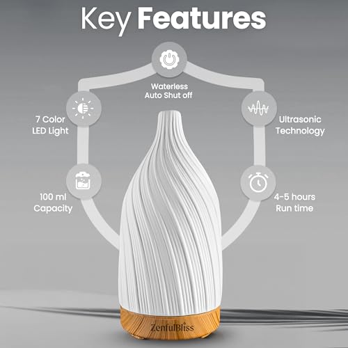 Ceramic Essential Oil Diffuser – 100ml Handcrafted Ultrasonic Aroma Diffuser with 7 LED Colors, Auto Shut-Off When No Water & Quiet Operation – Stone Diffuser for Home, Office & Bedroom - Image 5