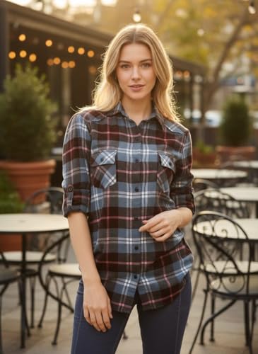 Image of Match Women's Long Sleeve Plaid Flannel Shirt #2021