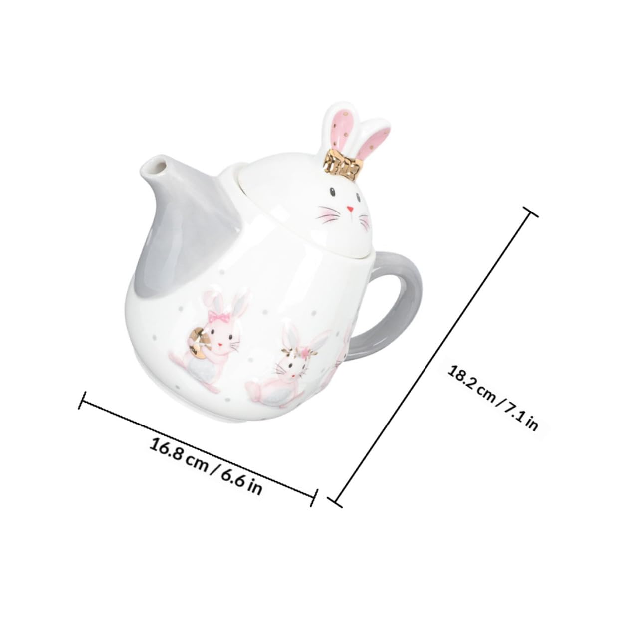 VICASKY Théière en Céramique 1 Pièce Lapin de Pâques sans Trou de Filtre, Pichet Décoratif Blanc Relief, Bouilloire Légère pour Thé et Boissons, Ustensile la Cuisine Design et Usage