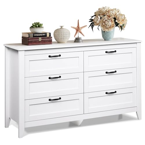 WLIVE-6-Drawer-Dresser-Retro-Chest-of-Drawers-with-Metal-Handle-Double-Wood-Dresser-for-Bedroom-Living-Room-Large-Storage-Cabinet-White WLIVE 6 Drawer Dresser Retro Chest of Drawers with Metal Handle Double Wood Dresser for Bedroom Living Room Large Storage Cabinet White