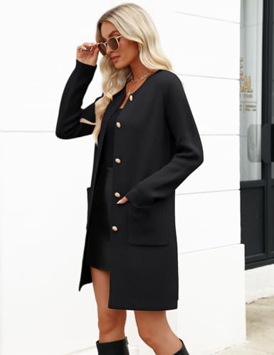 CiCiBird Women’s Fall Long Cardigan Sweater Crewneck Button Down Coat 2025 Coatigan Outerwear with Pocket4