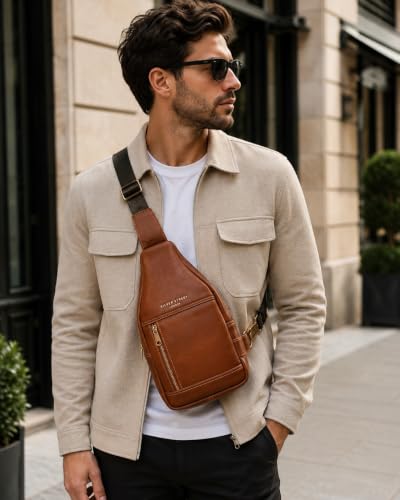 Image of Allen Cooper Premium Leather Sling Bag for Men | Crossbody Messenger Bag with Adjustable Shoulder Strap | Travel Organizer Shoulder Bag for Daily Use, Office & Outdoor Carry