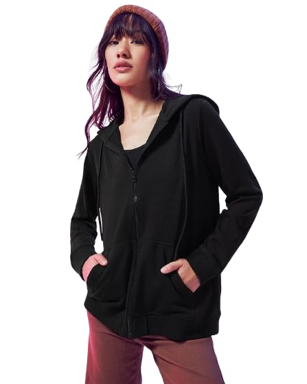 Image of Casual Black Zipper Hoodie for Women's