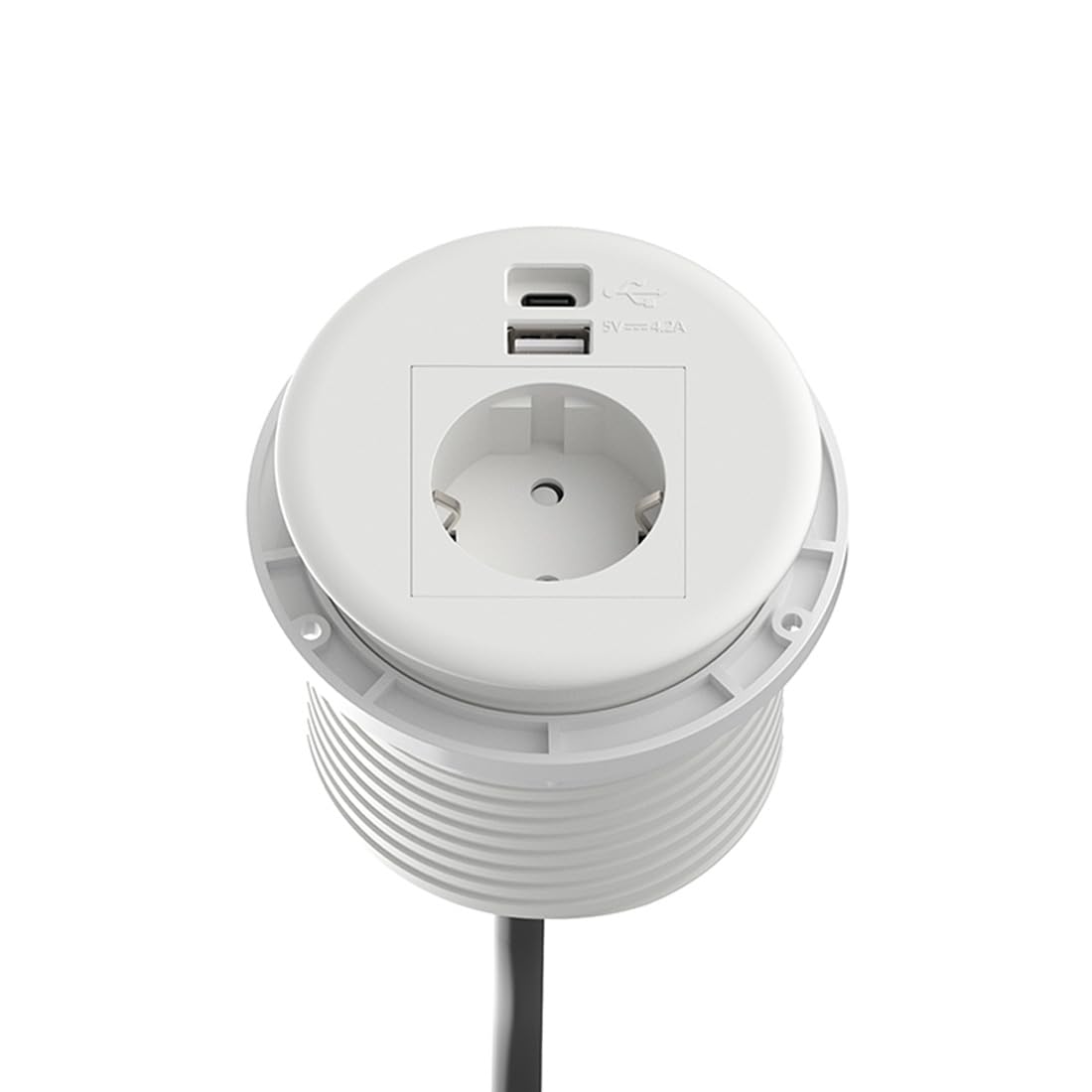 Tischsteckdose (1 Steckdose & 1 USB-C & 1 USB-A), Tischsteckdose mit 1,8m Netzkabel & GST Netzkabel, Multistecker für Küche & Büro
