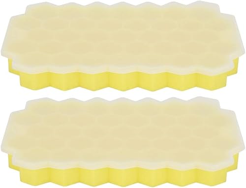 Miniatura 4 de Oumefar 2 cubos de hielo antiadherentes de silicona, 37 rejillas de colmena, bandejas de hielo hexagonales, mini bandeja para cubitos de hielo,