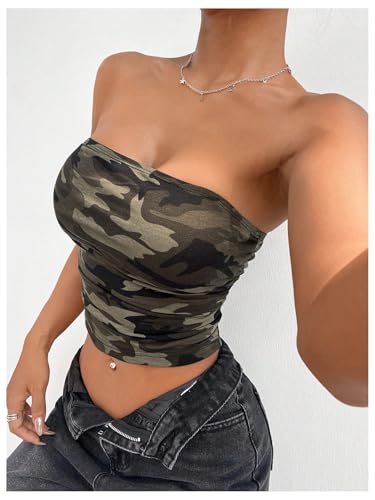 Floerns Women's Solid Bandeau Cropped Tops Strapless Sleeveless Crop Tube Top3