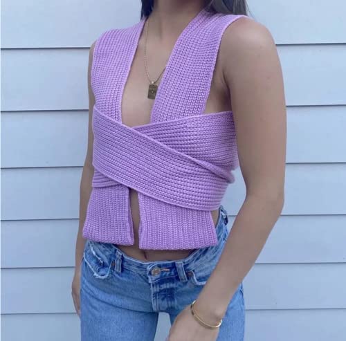 Image of JUMISEE Women's Sexy Wrap Around Strappy Crop Top Knit Multi Wear Sweater Tank Tops Sleeveless Bandage Vest