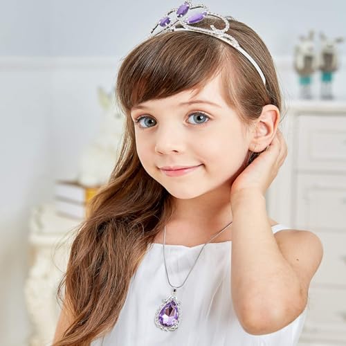 Vinjewelry Sofia the first Amulet Princess Crown Waterdrop Pendant Necklace for Girls Birthday Headband Christmas Gift2