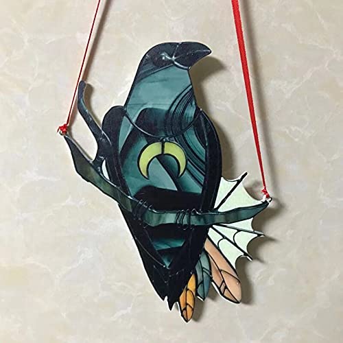 Decorazione Da Finestra In Vetro Colorato Con Corvo – Rotondo 25 Cm – Acchiappasole Misterioso Per Parete O Vetro - 2