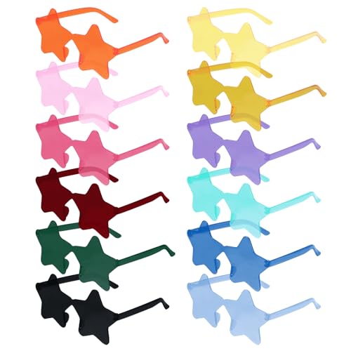 12 Pares de Gafas Hippie Divertidas Estrella, Retro Gafas de Forma de Estrella, Creativo Color Gafas de Sol sin Montura de Moda, Gafas Transparentes de Color Caramelo para Fiesta Cumpleaños Playa