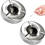 YUNYU Windproof Ashtray Set of 2 - Stainless Steel Outdoor Ashtray with Lid (Diameter 12 cm) | Camping, Balcony & Garden | Rustproof & Dishwasher Safe