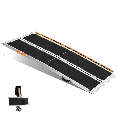 gardhom Rampes pour Fauteuils Roulants 152x72CM, Rampe de Chargement Rampe d'Accès Antidérapante Pliable avec Bordures de Sécurité Max. 362KG
