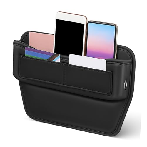 Amosfun Caja De Almacenamiento Montada En El Vehículo Con Organizador Frente & Para Asiento Auto Pasajero Pequeño Cajas Almacenaje De Grietas De Coche Cuero Black