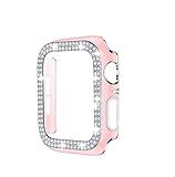 Full Cover Hard PC Bling Bumper Case Without Screen Protector Compatible with Apple Watch 42mm for Series 1 to Series 9, Pink-Silver