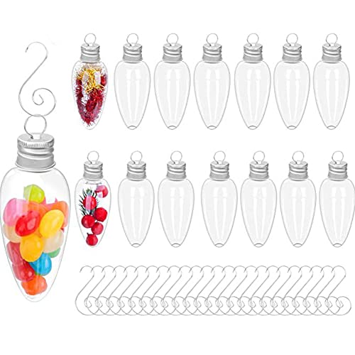 12PCS Clear Plastic Bulb Shape Hanging Ornaments - Fillable DIY Light Bulb with Screw Off Cap and Hook for Christmas Trees, Wedding Party, Home Decoration