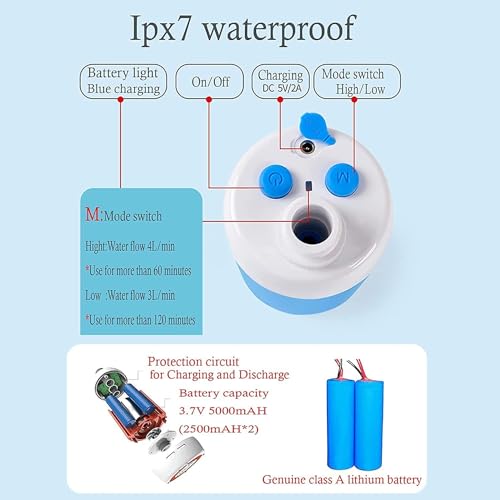 Ducha portátil con bomba USB recargable para camping y viaje, ducha eléctrica para senderismo y campamentos miniatura 2