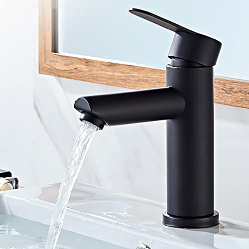 Dolinvo Robinet Salle de Bain Monotrou Noir Mat Élégante Mitigeur Monocommande Vasque Lavabo avec Mousseur Mélangeur Lave Main SUS304 Acier Inoxydable Durable Anti-oxydation