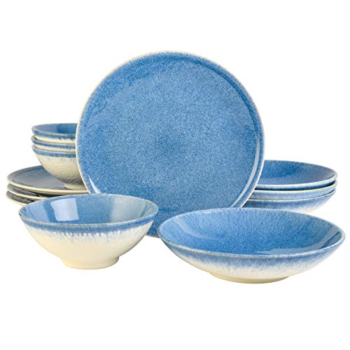Gibson Elite Ombre Blue 12 Piece Double Bowl Dinnerware Set, Blue #TOP15