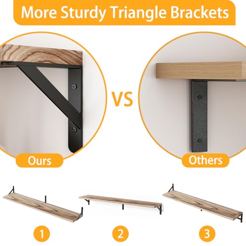Image of YGEOMER Floating Shelves for Wall, 35in Light Carbonized Brown Wall Shelves for Living Room, Bathroom, Bedroom, Kitchen, Home Decor (Set of 4)