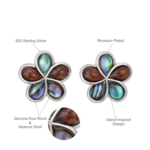 Aloha Jewelry Company 925 Sterling Silver Koa Wood and Abalone Shell Hawaiian Mauka to Makai Plumeria Flower Stud Post Earrings, Nickel Free Hypoallergenic for Sensitive Skin, Gift Box Included4