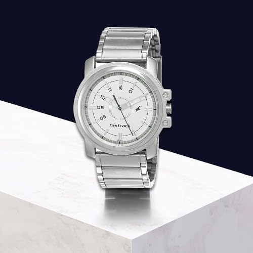 Fastrack Quartz Analog Silver Dial Silver Stainless Steel Strap Watch for Guys - NS3039SM01