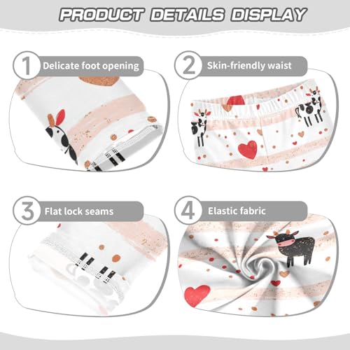 Cow Stripes Red Hearts Girls Casual Leggings for Kids Printed Long Pant Bottoms Stretch and Soft3