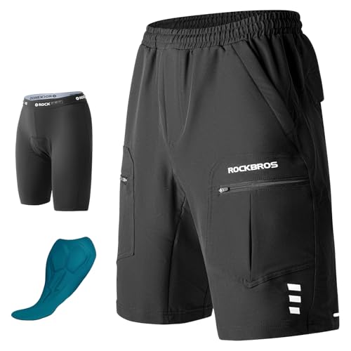 ROCKBROS Padded Bike Shorts for Men 2 in 1 Detachable Cycling Shorts Men Biking Shorts with 4D Padding for MTB Mountain Bike Black