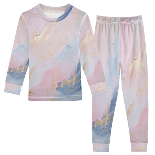 senya Pink Marble Pajamas Set Long Sleeve Soft Cotton Sleepwear 2 Piece