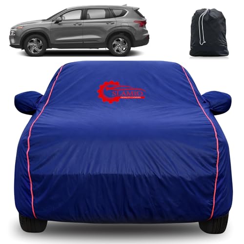 Image of 100% Waterproof Car Cover for Hyundai's Santafe | All-Weather, Dustproof & UV Protection | Heavy-Duty 3-Layer Fabric | Custom Fit with Mirror & Antenna Pocket | Navy Blue