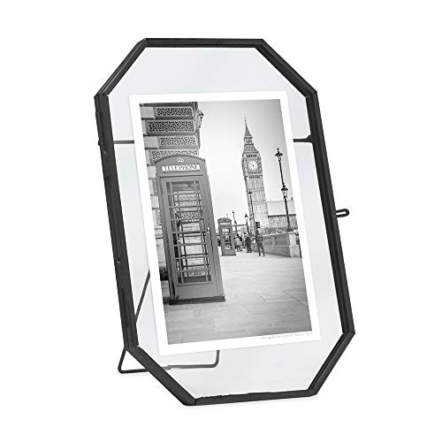 Isaac Jacobs 4X6 Vintage Style Octagon Brass & Glass, Metal Floating Picture Frame With Locket Closure (Vertical), Tabletop Display, (Fits Up To A Cutout 4” X 6” - See Image) #TOP7