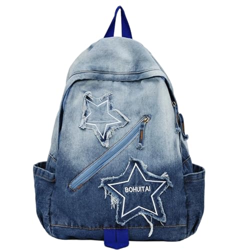 Sac à dos en jean Y2K vintage avec multi-poches pour étudiants et adultes