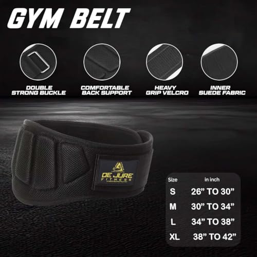 Image of De Jure Fitness Weightlifting Belt for Men & Women | Adjustable Lumbar Support Gym Belt for Lifting | Heavy Duty Back Support for Deadlifts, Squats, CrossFit | Hook & Loop Strap | Size S Black