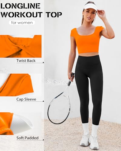 Image of DaiLiWei Open Back Workout Tops for Women Short Sleeve Longline Sports Bras Support Crop Tank Yoga Shirts with Built in Bra