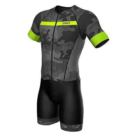 Sparx Mens Elite Aerosuit Triathlon Suit Mens Short Sleeve Tri Suit Skinsuit (Black Stripes, Large) Cover