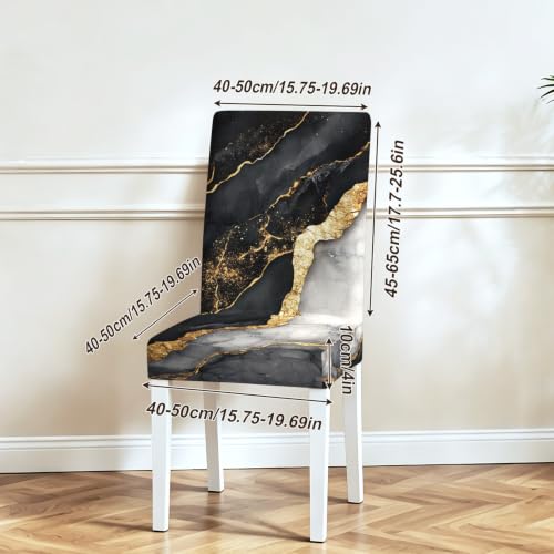 Image of Black Marble Dining Chair Covers Set of 4, Gold Vein Slipcovers