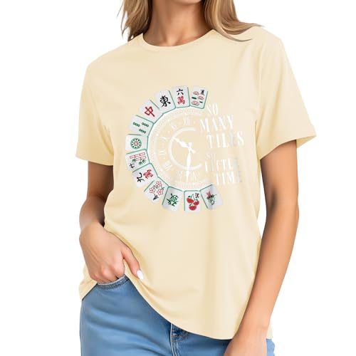 Image of Mahjong Shirts for Women-Mahjong Tiles Clock Short Sleeves | Soft Lightweight Crew Neck Shirt Great for Mahjong Party Gatherings Game Night Gift Tee for Mahjong Players