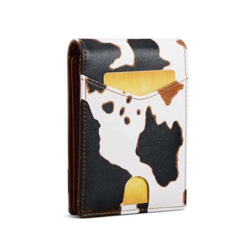 VANNANBA Cow Print Wallet for Men Slim Bifold Credit Card Wallet-Real Leather RFID Blocking Stylish Wallet With 2 ID Windows